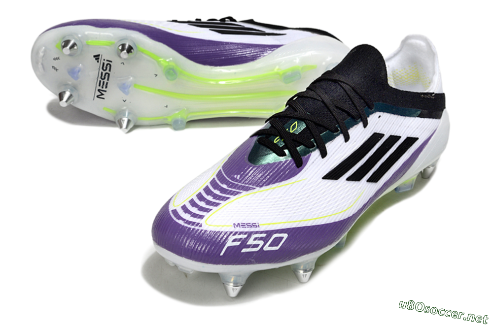 Men's Messi x Adidas F50 Elite SG Football Boots - White/Purple/Black 0