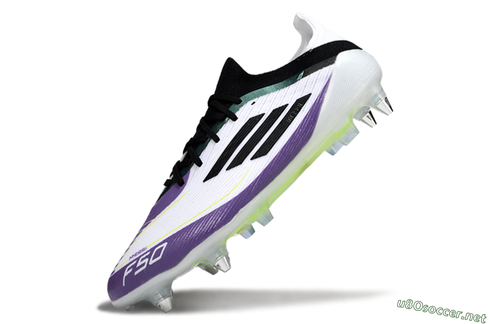 Men's Messi x Adidas F50 Elite SG Football Boots - White/Purple/Black 4