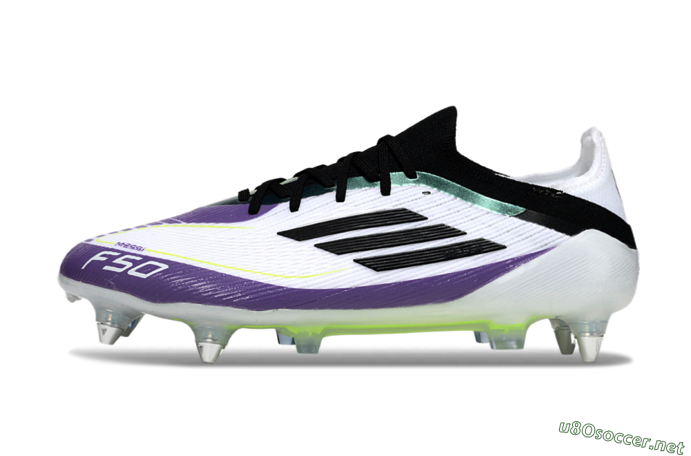 Men's Messi x Adidas F50 Elite SG Football Boots - White/Purple/Black 2
