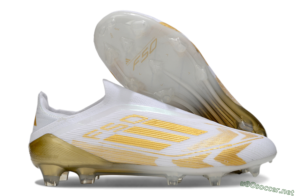 Men's Adidas F50 Elite Laceless FG Football Boots - White/Gold 2
