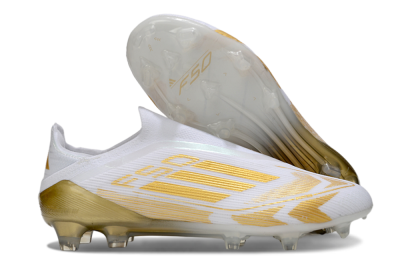 Men's Adidas F50 Elite Laceless FG Football Boots - White/Gold