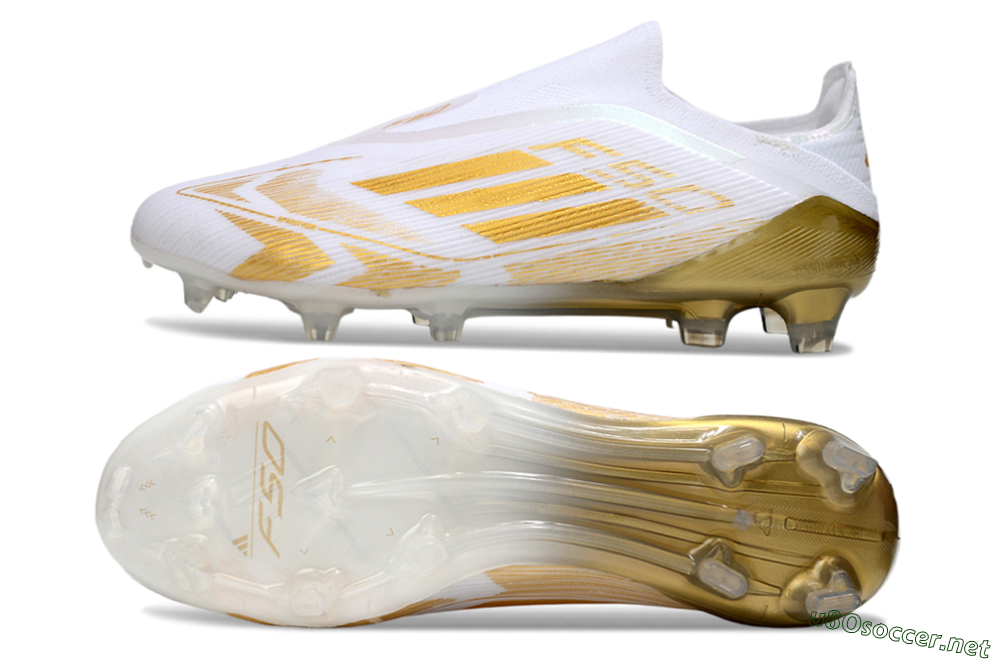Men's Adidas F50 Elite Laceless FG Football Boots - White/Gold 1