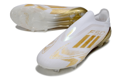 Men's Adidas F50 Elite Laceless FG Football Boots - White/Gold