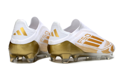Men's Adidas F50 Elite Laceless FG Football Boots - White/Gold
