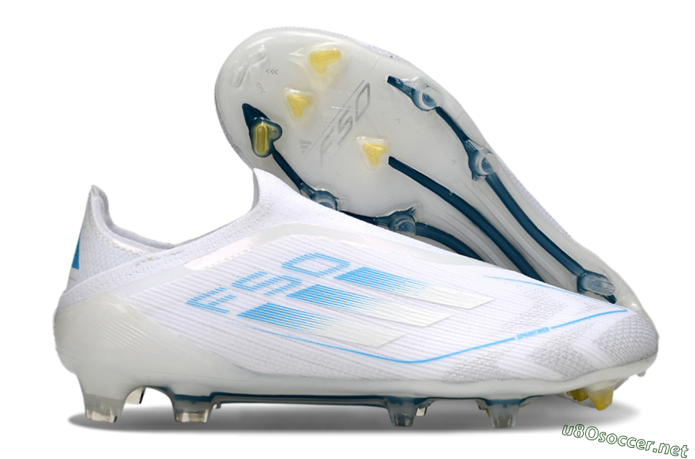 Men's Adidas F50 Elite Laceless FG Football Boots - White/Blue 2