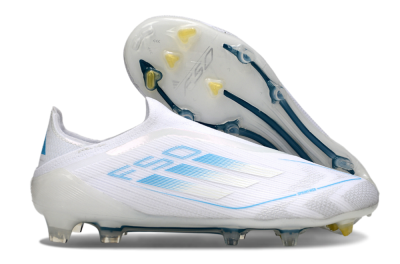 Men's Adidas F50 Elite Laceless FG Football Boots - White/Blue
