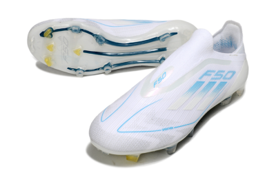 Men's Adidas F50 Elite Laceless FG Football Boots - White/Blue