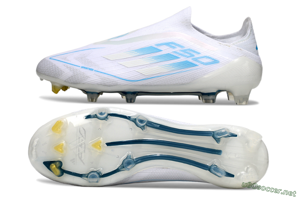 Men's Adidas F50 Elite Laceless FG Football Boots - White/Blue 1
