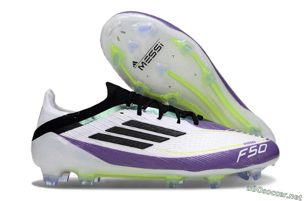 Men's Messi x Adidas F50 Elite FG Football Boots - White/Purple/Black 2
