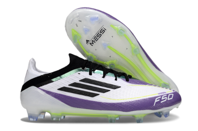 Men's Messi x Adidas F50 Elite FG Football Boots - White/Purple/Black