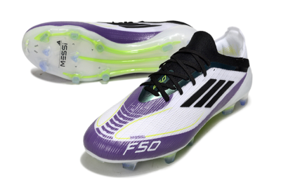 Men's Messi x Adidas F50 Elite FG Football Boots - White/Purple/Black