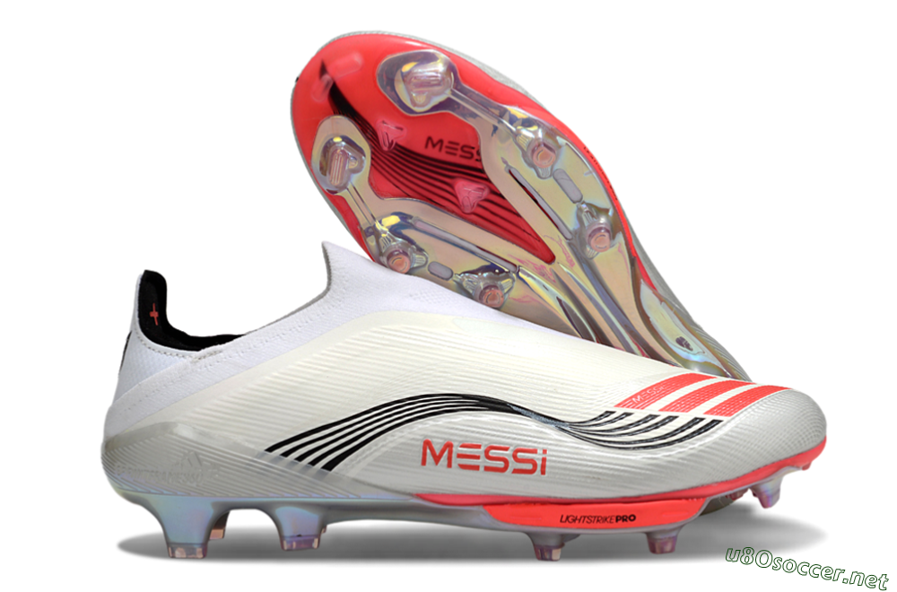 Men's Messi x Adidas F50+ Elite Laceless FG Football Boots - Silver/Red/Black 2
