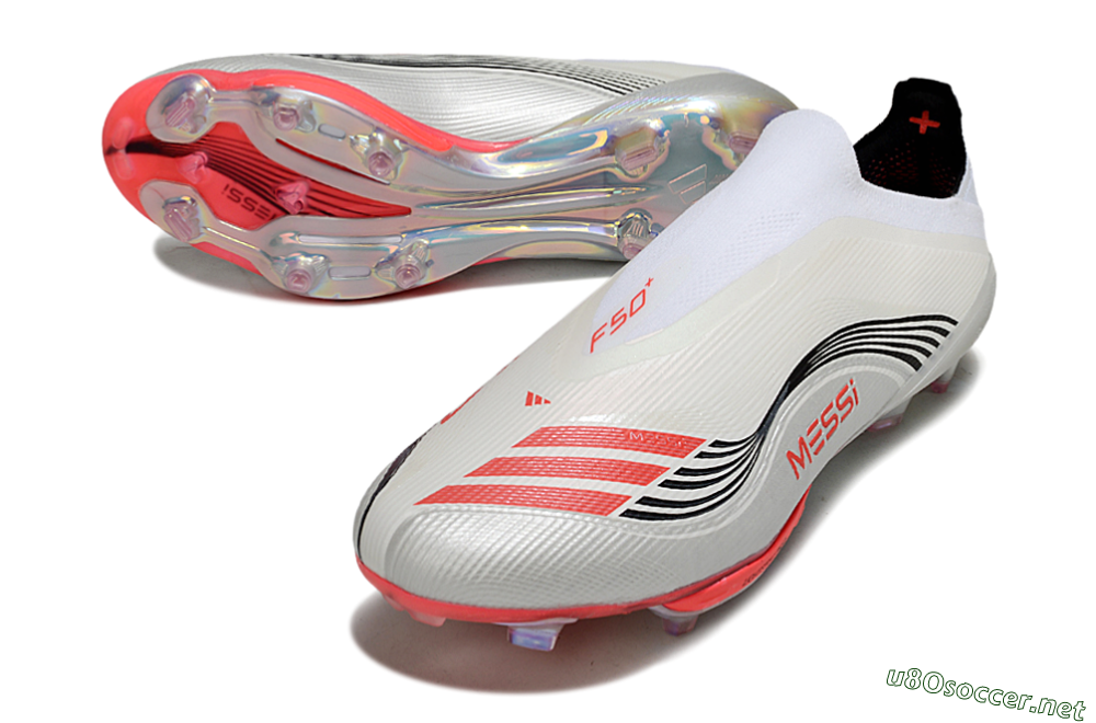 Men's Messi x Adidas F50+ Elite Laceless FG Football Boots - Silver/Red/Black 3