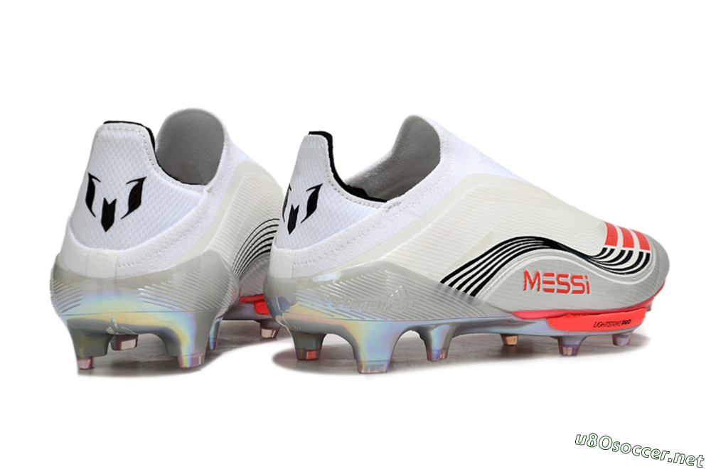 Men's Messi x Adidas F50+ Elite Laceless FG Football Boots - Silver/Red/Black 6