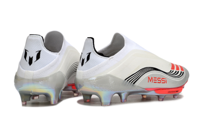 Men's Messi x Adidas F50+ Elite Laceless FG Football Boots - Silver/Red/Black
