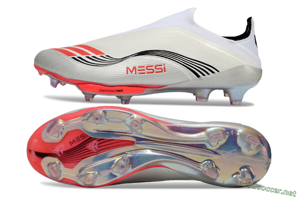 Men's Messi x Adidas F50+ Elite Laceless FG Football Boots - Silver/Red/Black 1