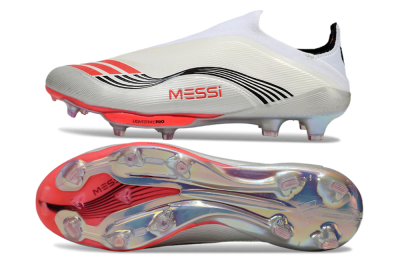 Men's Messi x Adidas F50+ Elite Laceless FG Football Boots - Silver/Red/Black
