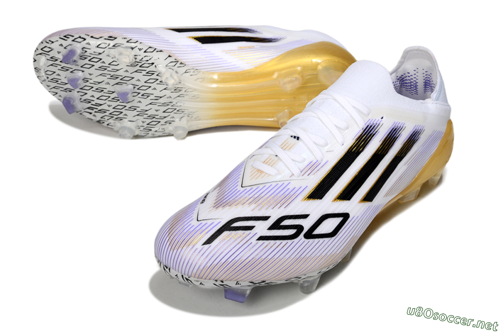 Men's Adidas F50 Elite FG Football Boots - White/Purple/Gold 3