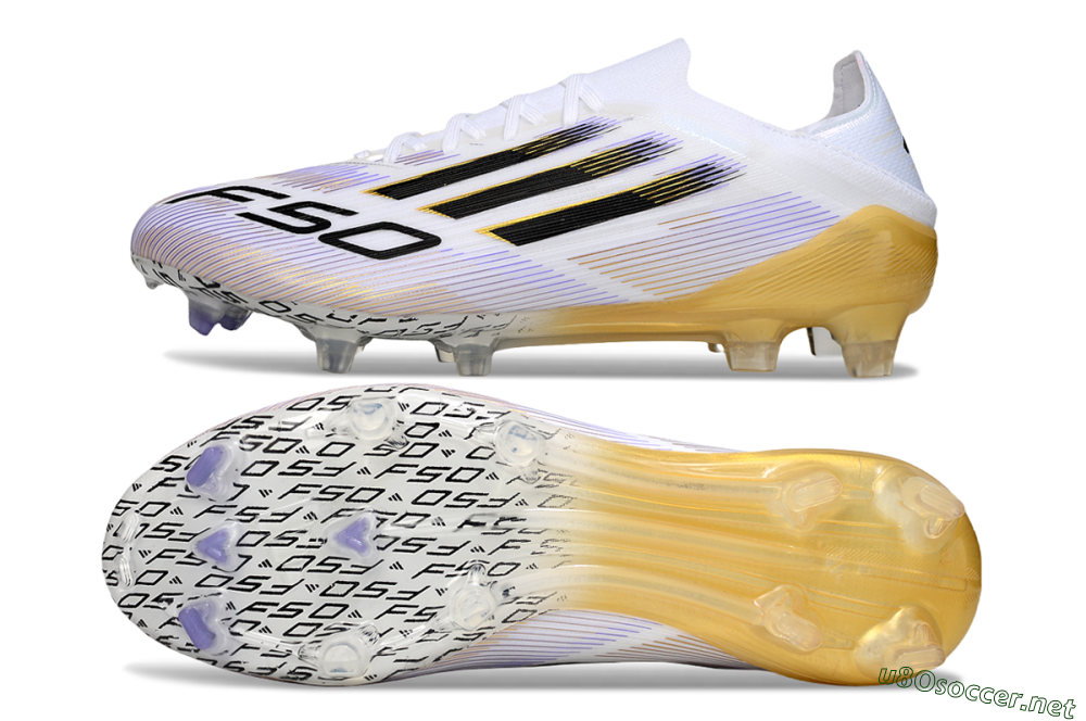 Men's Adidas F50 Elite FG Football Boots - White/Purple/Gold 1