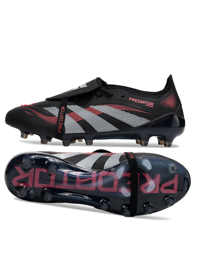 Unisex Adidas Predator 25 Elite Foldover Tongue AG Football Boots - Black/Red/Silver