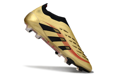 Men's Adidas Predator 25 Elite Laceless FG Football Boots - Gold/Black/Red
