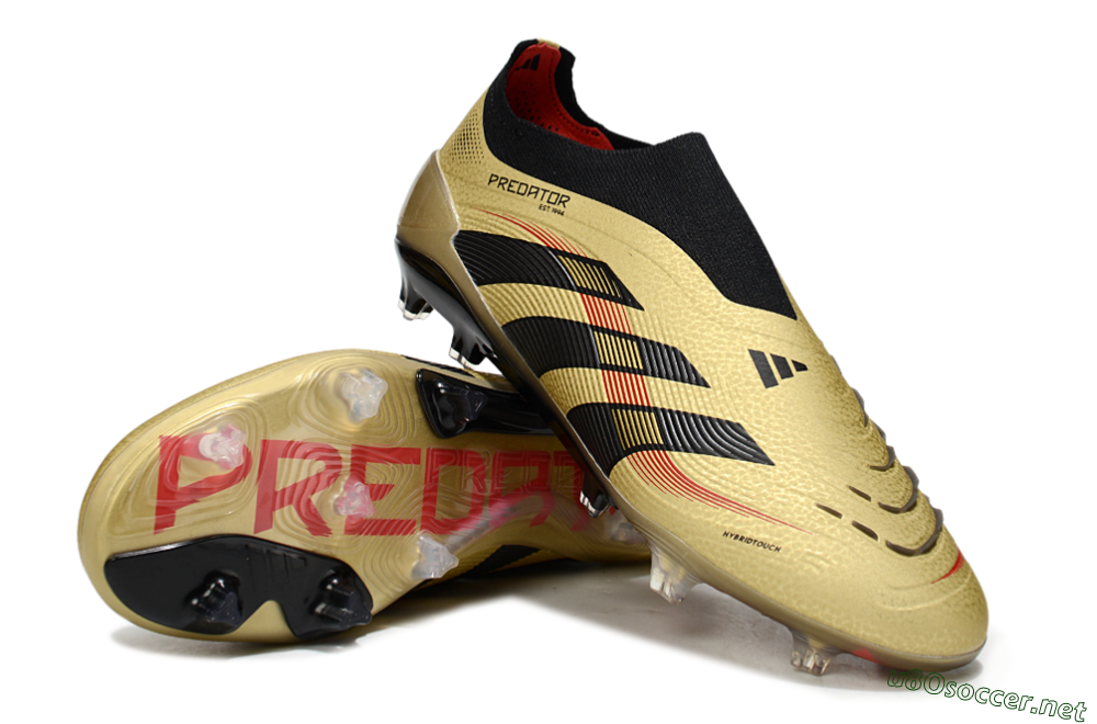 Men's Adidas Predator 25 Elite Laceless FG Football Boots - Gold/Black/Red 3