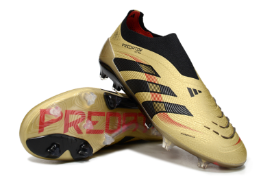 Men's Adidas Predator 25 Elite Laceless FG Football Boots - Gold/Black/Red