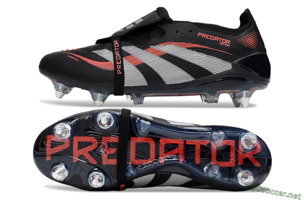 Men's Adidas Predator 25 Elite Foldover Tongue SG Football Boots - Black/Red/Silver 1