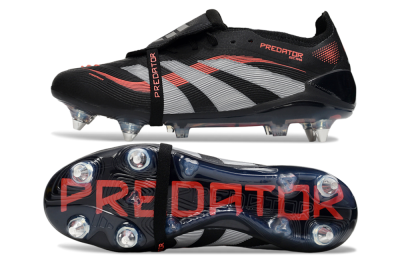 Men's Adidas Predator 25 Elite Foldover Tongue SG Football Boots - Black/Red/Silver