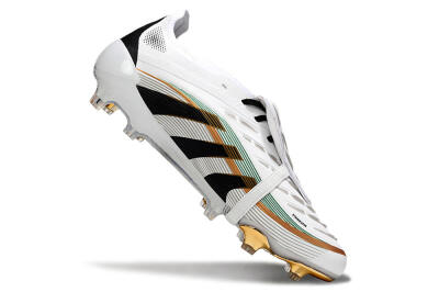 Unisex Adidas Predator 25 Elite Foldover Tongue FG Football Boots - White/Black/Gold