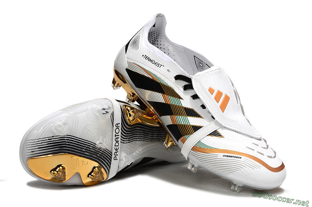 Unisex Adidas Predator 25 Elite Foldover Tongue FG Football Boots - White/Black/Gold 4