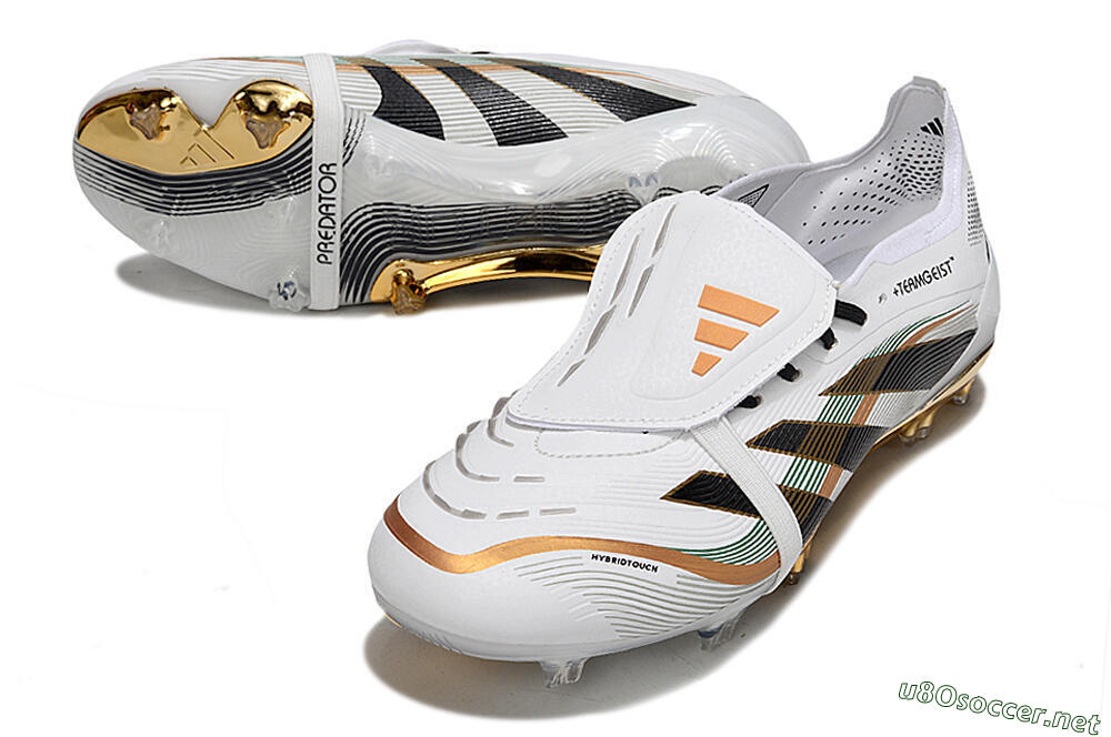 Unisex Adidas Predator 25 Elite Foldover Tongue FG Football Boots - White/Black/Gold 3