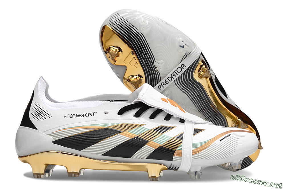 Unisex Adidas Predator 25 Elite Foldover Tongue FG Football Boots - White/Black/Gold 2