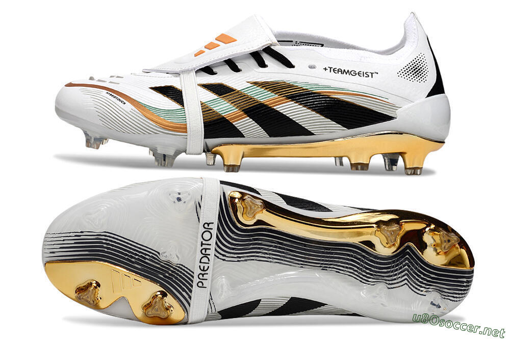 Unisex Adidas Predator 25 Elite Foldover Tongue FG Football Boots - White/Black/Gold 1
