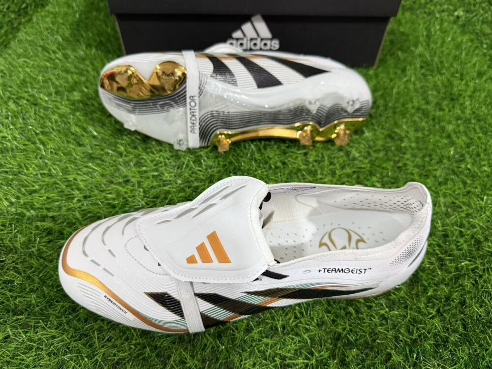 Unisex Adidas Predator 25 Elite Foldover Tongue FG Football Boots - White/Black/Gold