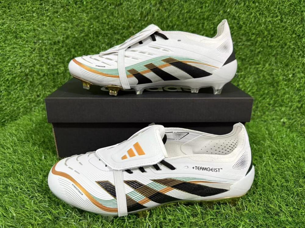 Unisex Adidas Predator 25 Elite Foldover Tongue FG Football Boots - White/Black/Gold