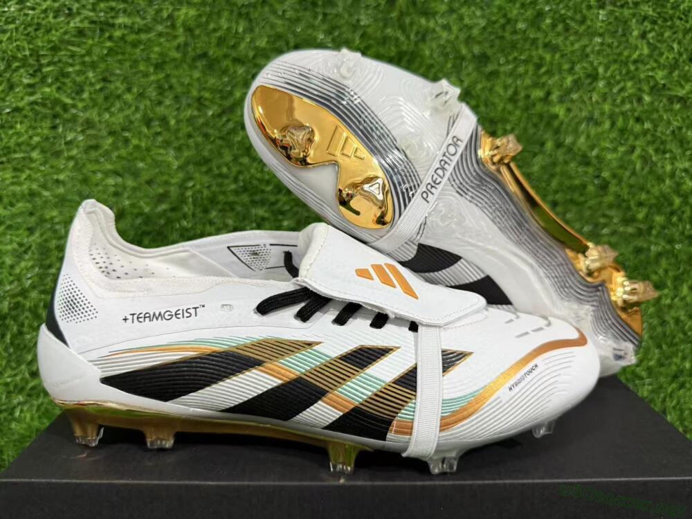 Unisex Adidas Predator 25 Elite Foldover Tongue FG Football Boots - White/Black/Gold