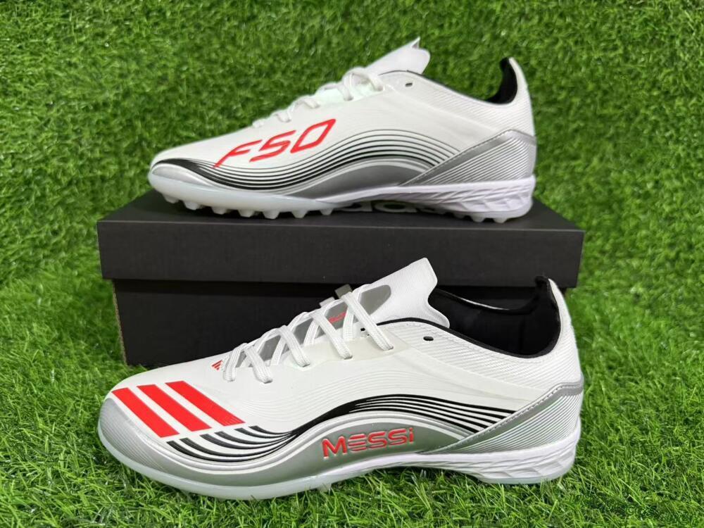 Unisex Messi x Adidas F50 Pro TF Football Shoes - Silver/Red/Black