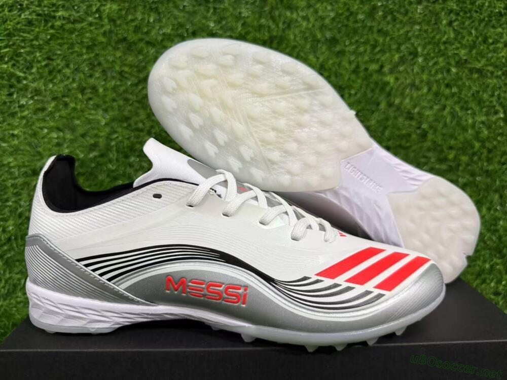Unisex Messi x Adidas F50 Pro TF Football Shoes - Silver/Red/Black