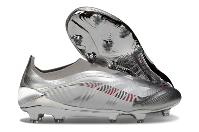 Men's Adidas Predator 25 Elite Laceless FG Football Boots - Silver/Black/Red