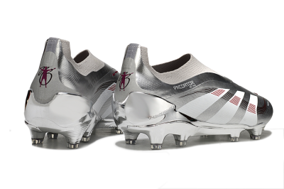 Men's Adidas Predator 25 Elite Laceless FG Football Boots - Silver/Black/Red
