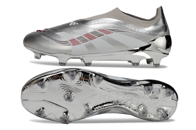 Men's Adidas Predator 25 Elite Laceless FG Football Boots - Silver/Black/Red