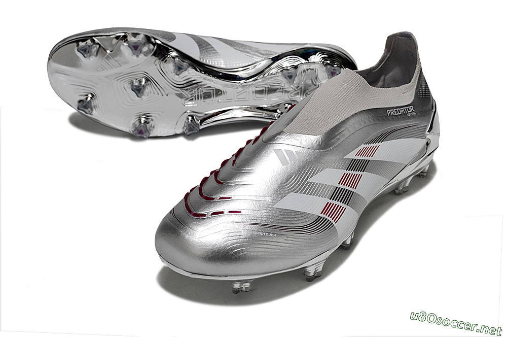 Men's Adidas Predator 25 Elite Laceless FG Football Boots - Silver/Black/Red 3