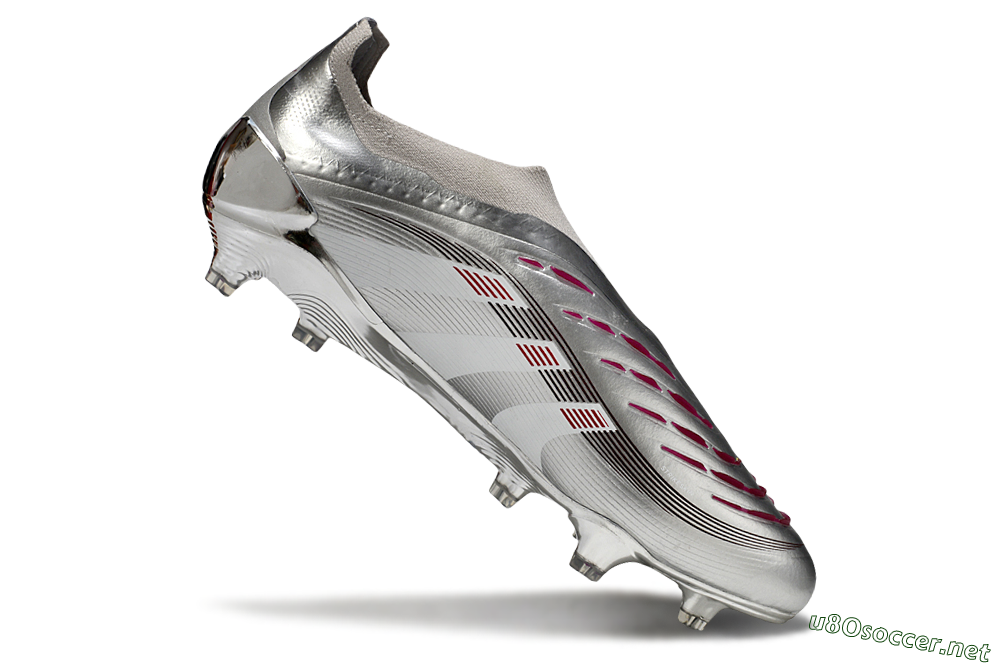 Men's Adidas Predator 25 Elite Laceless FG Football Boots - Silver/Black/Red 4