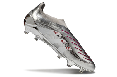 Men's Adidas Predator 25 Elite Laceless FG Football Boots - Silver/Black/Red