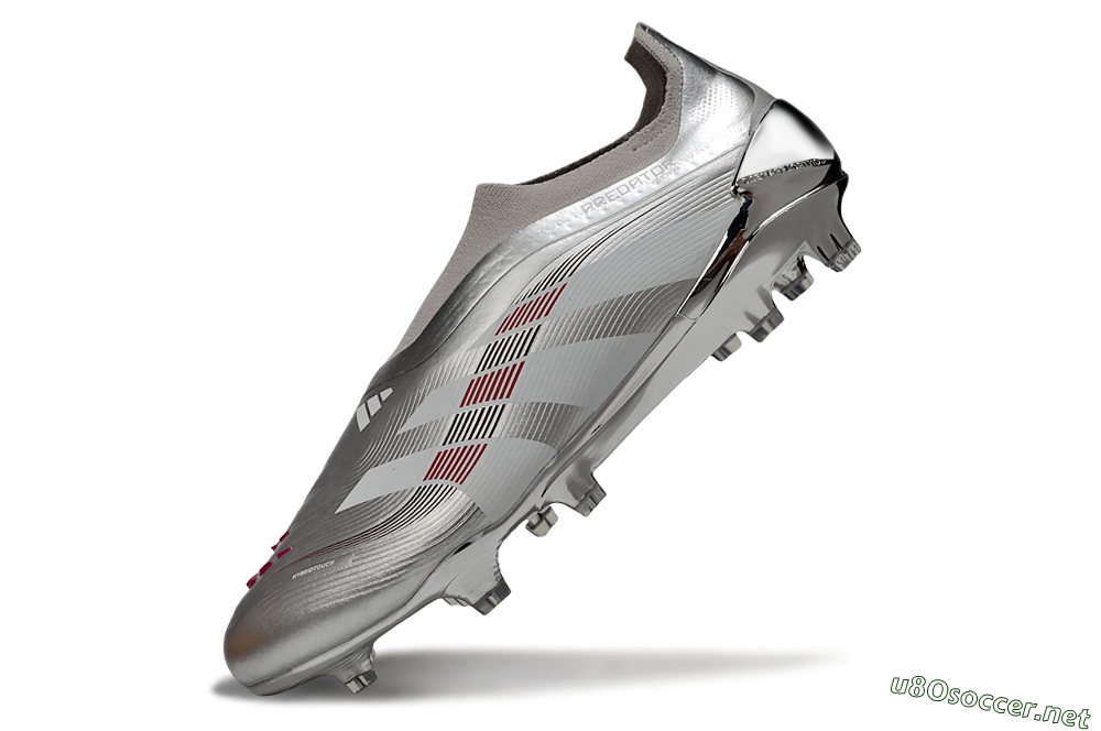 Men's Adidas Predator 25 Elite Laceless FG Football Boots - Silver/Black/Red 5