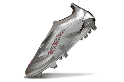 Men's Adidas Predator 25 Elite Laceless FG Football Boots - Silver/Black/Red