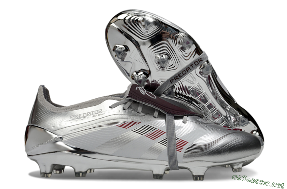 Men's Adidas Predator 25 Elite Foldover Tongue FG Football Boots - Silver/Black/Red 2