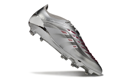 Men's Adidas Predator 25 Elite FG Football Boots - Silver/Black/Red