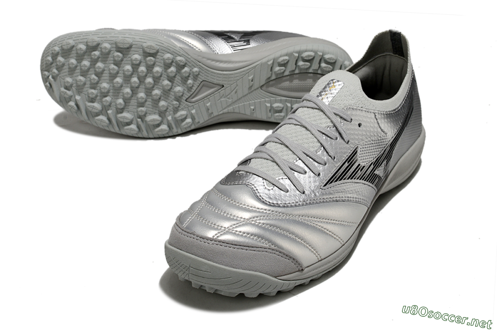 Men's Mizuno Morelia Neo Sala M8 TF Football Shoes - Silver/Black 3